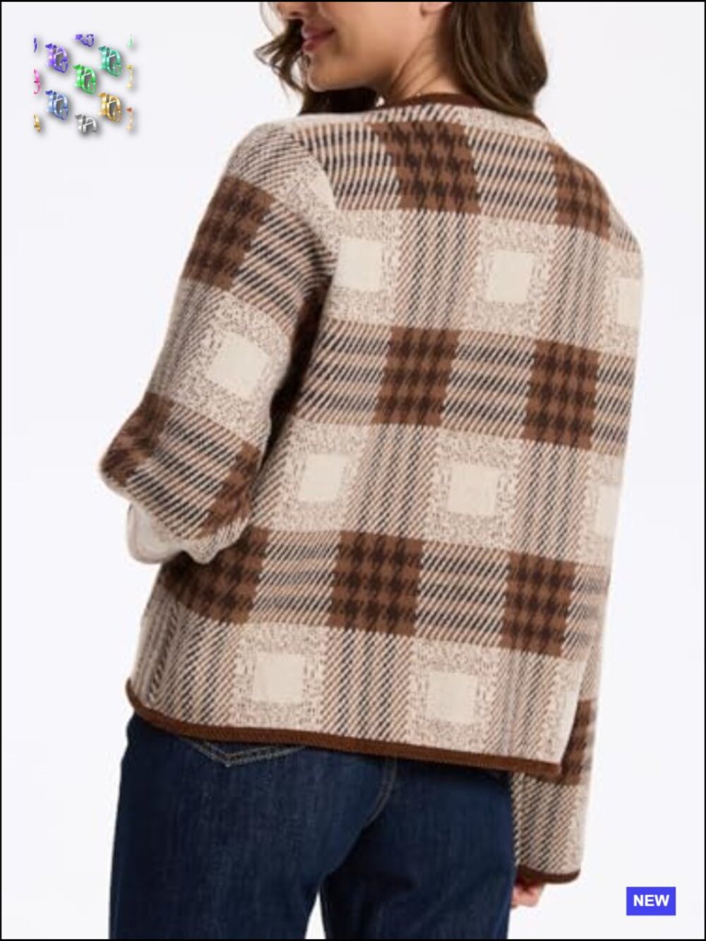 Plaid Button Down Cardigan Sweater Long Sleeve Chunky Knit Vintage Outerwear - Picture 4 of 7